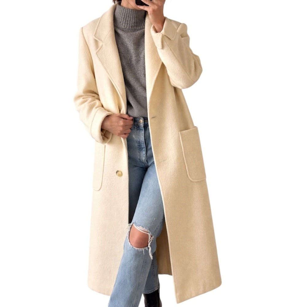 Vintage Butter Yellow Longline Wool Coat Hand Tailored Minimalist Trench